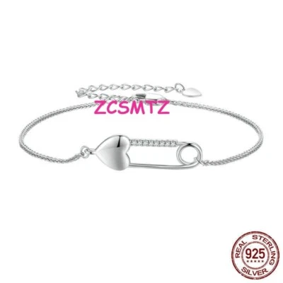 Neu S925 Sterling Silber Armband Zirkonia Herz Taste Pin Damen Armband - Bild 1 von 4