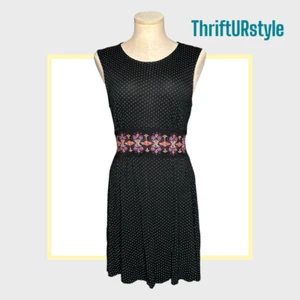 FREE PEOPLE Black Polka Dot Dress with Embroidered  Sleeveless Small - Picture 1 of 11