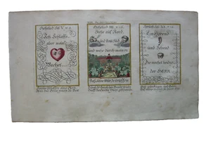 Alkolor geistl Emblemkupfer Bodenehr Ich schlafe das Herz wachet Rebus 1699 - Picture 1 of 4