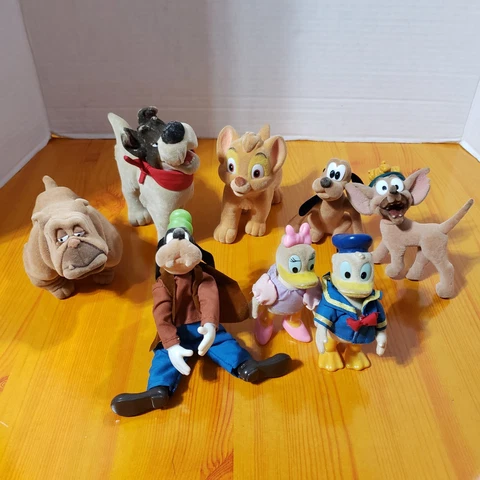 Disney Oliver & Company Co FLOCKED Goofy Donald Daisy Pluto Figure 1988 Lot Of 8 Cover