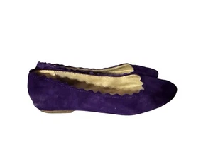 Amelia Grace Wynne Purple Scalloped Suede Leather Ballet Flats Size 9M - Picture 1 of 11