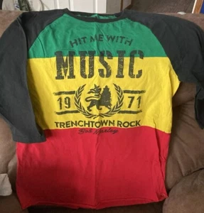 Rare Vintage Bob Marley Shirt Zion Rootswear -L- 3/4 Arm Rot Grün Gelb - Bild 1 von 3