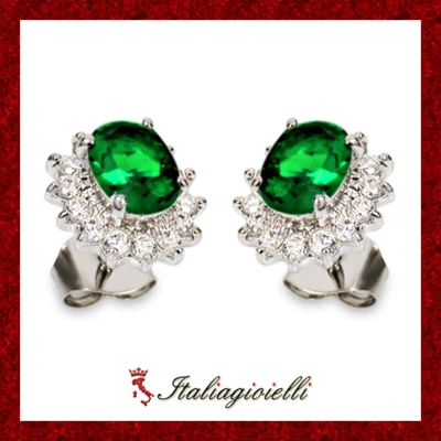 Sfarzosi Orecchini tipo Smeraldo in Argento 925 Rodiato Oro Bianco - Immagine 1 di 4