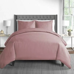 Solid 450-Thread-Count Cotton Sateen 2-Piece Twin Duvet Cover Set in Dusty Rose - Picture 1 of 4