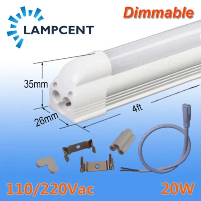 4PCS T5 Dimmable Integrated LED Tube 4FT 20W Dimming Bulb LED Shop Light Fixture - Image 1 of 4
