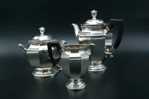 CHRISTOFLE GALLIA SILVERPLATED TEA COFFEE EBONY SERVICE SET 3p ART DECO FRANCE - Picture 1 of 12