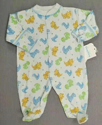 New Baby Boy Clothes Kissy Kissy Preemie Fun Dinosaur Print Footed Outfit - Image 1 of 3