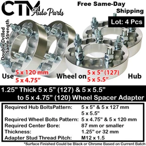 4P 1.25" THICK 5x5(127) & 5x5.5 TO 5x4.75(120) WHEEL ADAPTER SPACER M12X1.5 STUD - Picture 1 of 4