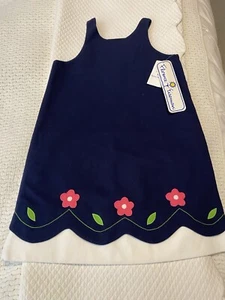 NWT FLORENCE EISEMAN GIRLS DRESS SIZE 6X NAVY & WHITE WITH PINK FLOWERS - Picture 1 of 7