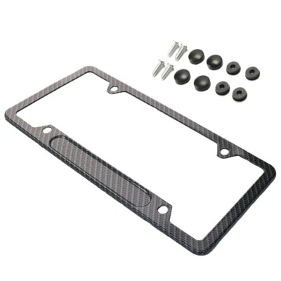 Carbon Fiber License Plate Frame Tag Cover Protection Rack Universal USA Size - Image 1 of 4