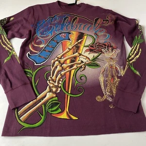 Christian Audigier Mens M Thermal Shirt Celebrate Life Graphic Print embellished - Picture 1 of 14