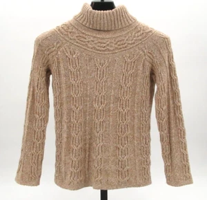 Liz Claiborne Sweater Womens Medium Tan Turtle Neck Cowl Cable Knit Pullover - Picture 1 of 11