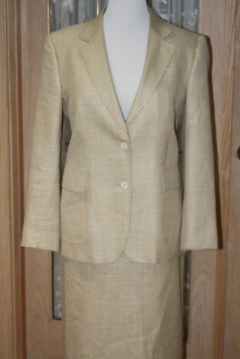 Brooks Brothers 女式复古裙套装 16 真丝羊毛亚麻混纺铅笔衬里通风口 — 第 1/4 张图片