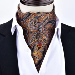 New Classic Men's Jacquard Paisley Brown Blue Scarf Cravat Ascot Necktie Tie - Picture 1 of 1