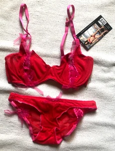 Red and Pink Bra and Knickers Lingerie Set Leg Avenue New 36B - Picture 1 of 5