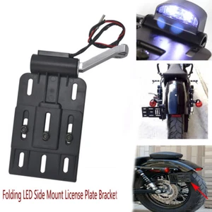 Soporte de montaje de matrícula lateral LED negro plegable para Harley Sportster Dyna - Imagen 1 de 17