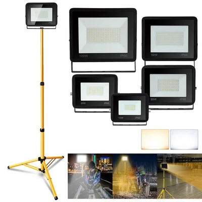 10-100W LED Fluter Baustrahler + Stativ Strahler Arbeitsleuchte Flutlicht Außen - Bild 1 von 4