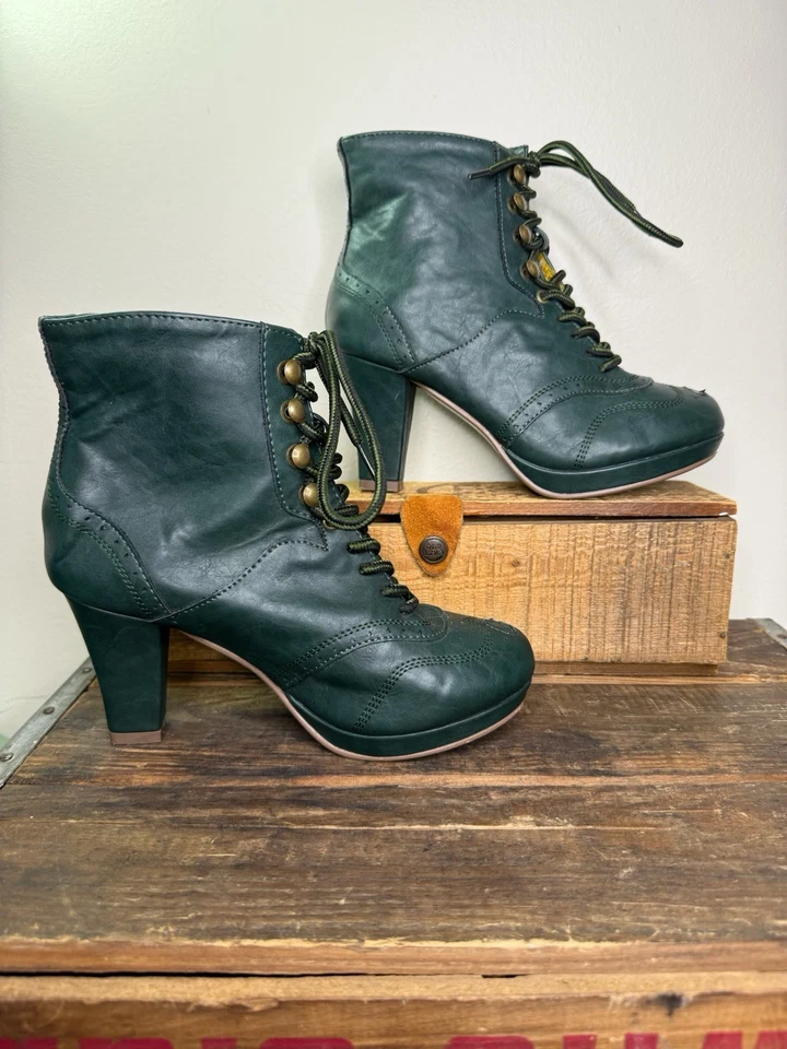 Bettie Paige By Ellie Black Lace Up Vintage Granny Heel Ankle Boot 6M - Image 1 of 4