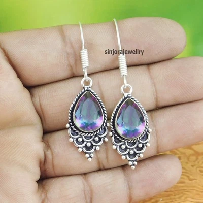 Orecchini pendenti/goccia fatti a mano in argento sterling 925 con pietra pre... - Immagine 1 di 4