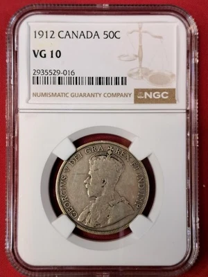 1912 Canada 50 Cents – NGC VG10 – Early George V Low Mintage (15.3) - Image 1 of 2