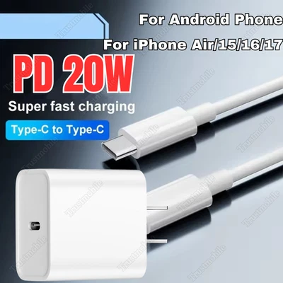 Зарядное устройство быстрое USB-C тип C 20 Вт блок PD шнур для i Phone Air 17 16 15 Pro Samsung - Изображение 1 из 4