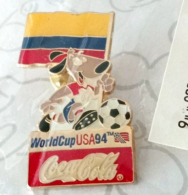 Vintage 1994 World Cup USA Mascot Coca Cola Lapel Pin Columbia Flag - Image 1 of 2