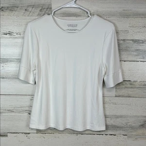 Adrienne Vittadini weißes Damen T-Shirt Gr. Medium klassischer Capsule Wardrobe - Bild 1 von 7