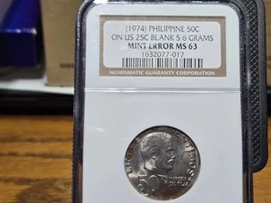 RARE (1974) Philippine 50c On US 25c Blank 5.6 Grams MINT ERROR MS 63. - Picture 1 of 4