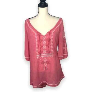 Monoreno rosa Boho aztekische V-Ausschnitt lose Bluse - Bild 1 von 12