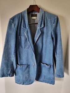 Vintage Eddie bauer Womens Large Blue Denim Blazer Jacket Pockets