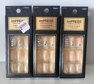 3 x KISS imPRESS COUTURE press-on Nude Diamante & Glitter Nails- 79983 Lush Life - Picture 1 of 1