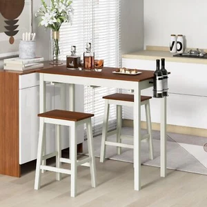 3-Piece Bar Table and Stool Set Kitchen Counter Height Pub Table Dinette Set - Picture 1 of 10