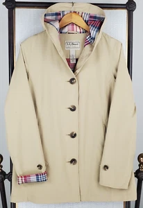 L.L. BEAN Size Small Womens Khaki Mackintosh Jacket Flannel Lined Rain Coat Hood - Picture 1 of 15