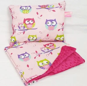 2 pc blanket set for cradle swing bedside crib pram wooden crib pink owls dimple - Picture 1 of 1