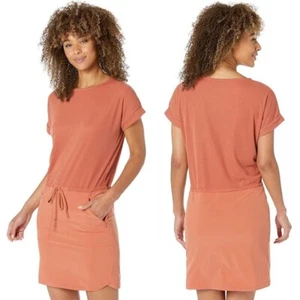 Royal Robbins Spotless Evolution DRESS M Short Sleeve Pockets Argon Orange NEW - Picture 1 of 7
