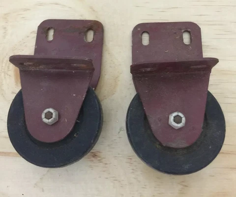 Lot of 2 Vintage Metal Casters Wheels Hardware Cover