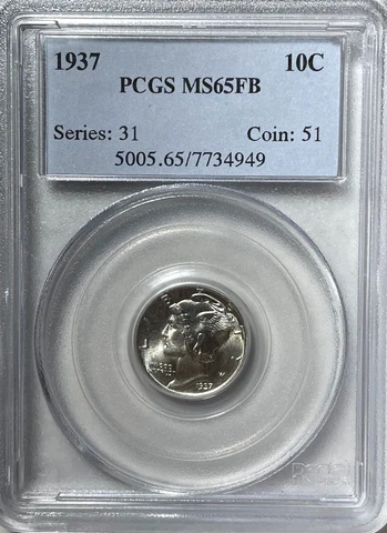 1937 10C Mercury Dime PCGS MS65FB 90% Silver Cover