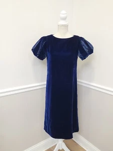 VTG VICTOR COSTA LTD.DARK BLUE VELVET DRESS/PUFFS SLEEVES/EVENING, /COCKTAIL/6 - Picture 1 of 15