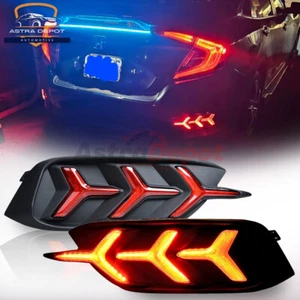 For Honda Civic Sedan 2016-2021 LED Rear Bumper Lights Reflector Sequential Red - Picture 1 of 11