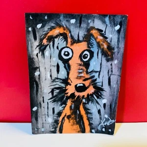 ACEO Whimsical Orange Dog Art Print Quirky Acrylic Painting Art Card Unframe NEW - Picture 1 of 6