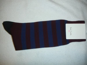 PAUL SMITH BURGUNDERFARBENE MARINEBLAUE GESTREIFTE HERRENSOCKEN NEU MIT ETIKETT  - Bild 1 von 3