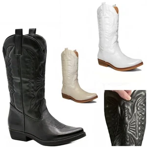 SCARPE donna STIVALI Camperos Texani Stivaletti Tacco Basso Western C74 - Foto 1 di 11