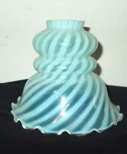 ANT. FENTON BLUE OPALESCENT SWIRL RUFFLED LAMP LIGHT SHADE~2 1/4" FIT/6 1/4"DIA. - Picture 1 of 4