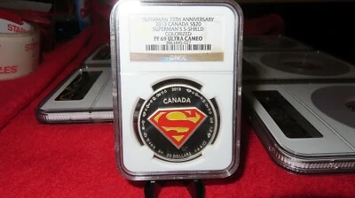 2013 Canada Proof .999 Silver 1 oz $20 Colorized Superman Shield NGC PF 69 - Image 1 of 4