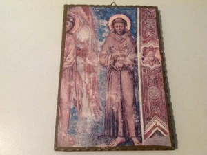 Vintage Antique St. Francis of Assisi print on hardboard w/Stigmata Blessing GC - Picture 1 of 4