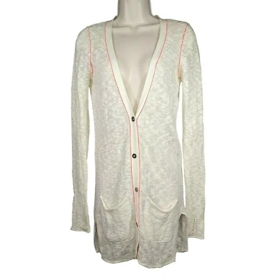 BKE вязаный кардиган свитер пыли кнопка спереди женщин размер XS кремовый розовый карманы - Изображение 1 из 4