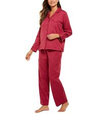 Miss Elaine Jacquard Brushed Back Satin 2-piece Pajama Set Red Small