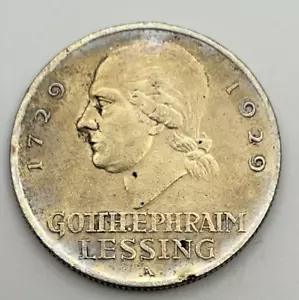 1929 Germany 3 Reichsmark Weimar Lessing Planchet Separation Error Flaw KM#60 - Picture 1 of 2
