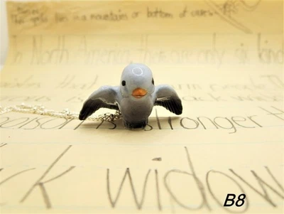 Blue bird  necklace Porcelain pendant Owl Bird necklace, ceramic Blackbird charm - Image 1 of 4