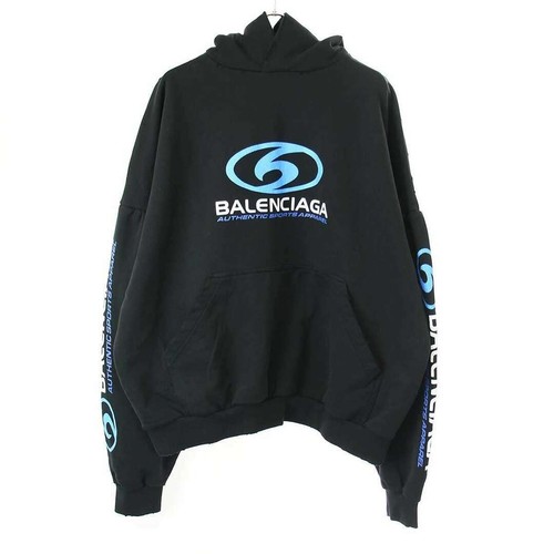 Felpa pullover BALENCIAGA 24SS rotonda con cappuccio stampa logo invecchiato usata MESC 0